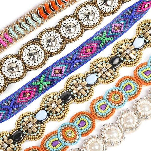 Elastic Rhinestone Beaded Headbands 6pcs Vintage Hair Accessories for Women main image 7